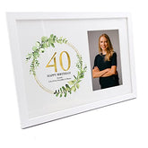 Personalised 40th Birthday Gift for her Photo Frame Gold Wreath Design